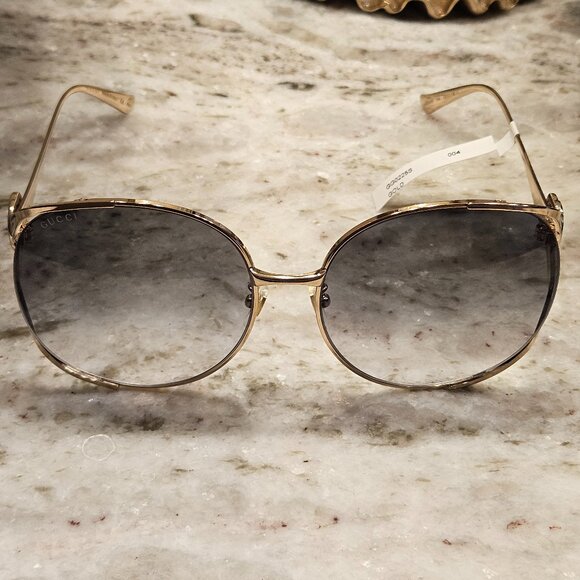 RARE GUCCI RED WHITE BLUE WEB RETRO OVAL GOLD DOUBLE G OVERSIZED SUNGLASSES main image 7
